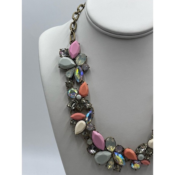 J. Crew Pink Coral Cream Opalescent Glowing Rhinestone Statement Necklace - Picture 2 of 15